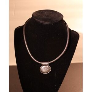 Retired James Avery Sterling silver Choker-Leather necklace With oval pendant